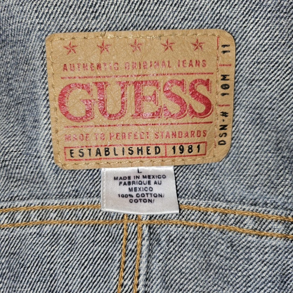 Guess Womens Blue Denim Jean Jacket Vintage 90’s, Size L - Picture 7 of 9